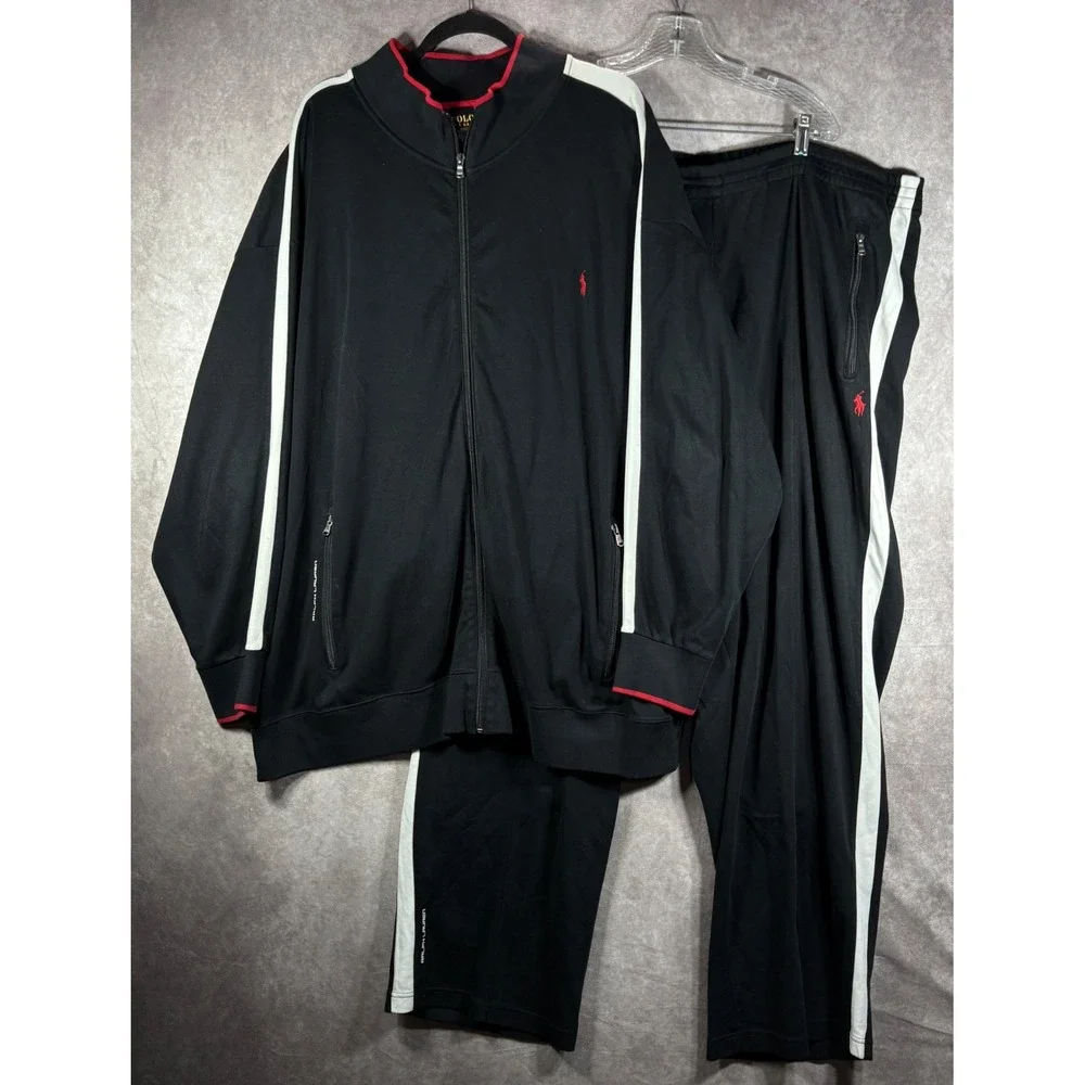 Polo Ralph Lauren Tracksuit Mens 5XB Black Full Zip Jacket Pants Side Stripe Big